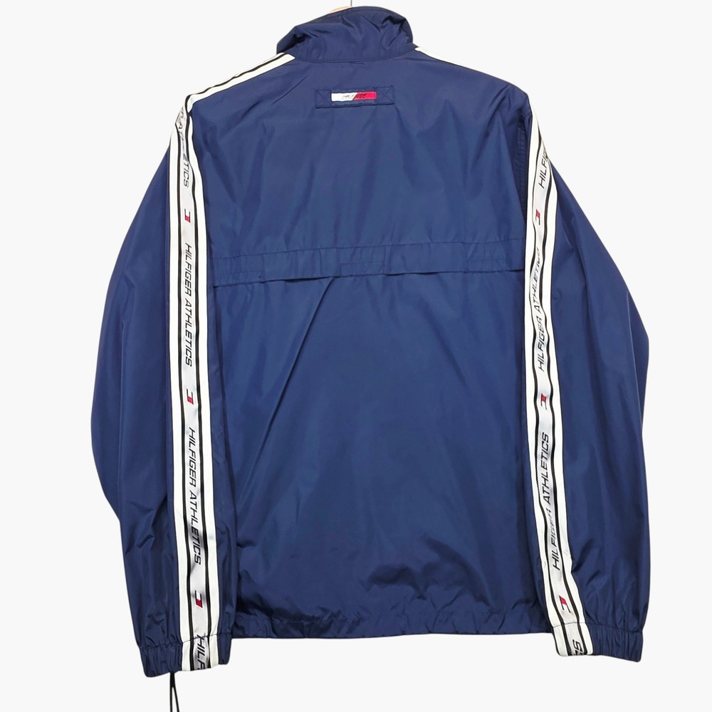 Vintage Tommy Hilfiger Athletics Windbreaker Jacket Navy Blue Mens S Logo Tape - Picture 9 of 9